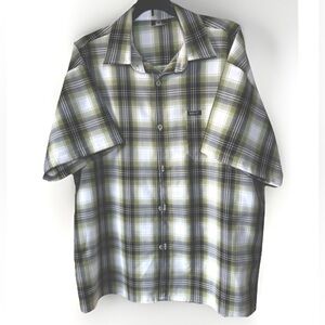 Solo Branded Denim Plaid Green/Black Short Sleeve Rayon/Polyester Shirt Size 2XL